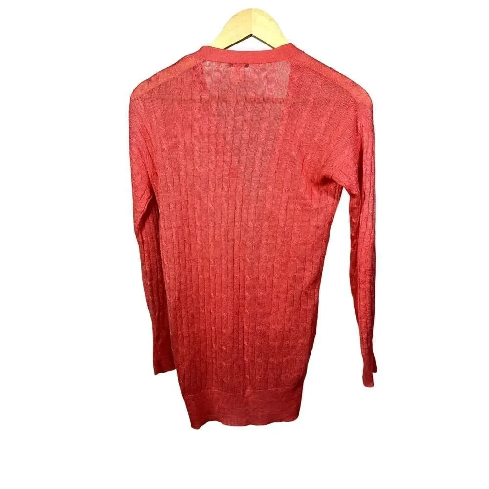 J. CREW Women's Button Front Long Sleeve Cable Knit Linen Cardigan Orange XXS
